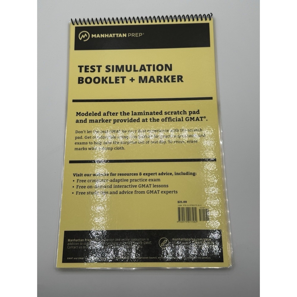 Manhattan Prep GMAT Prep Test Simulation Spiral Booklet No Marker Clean